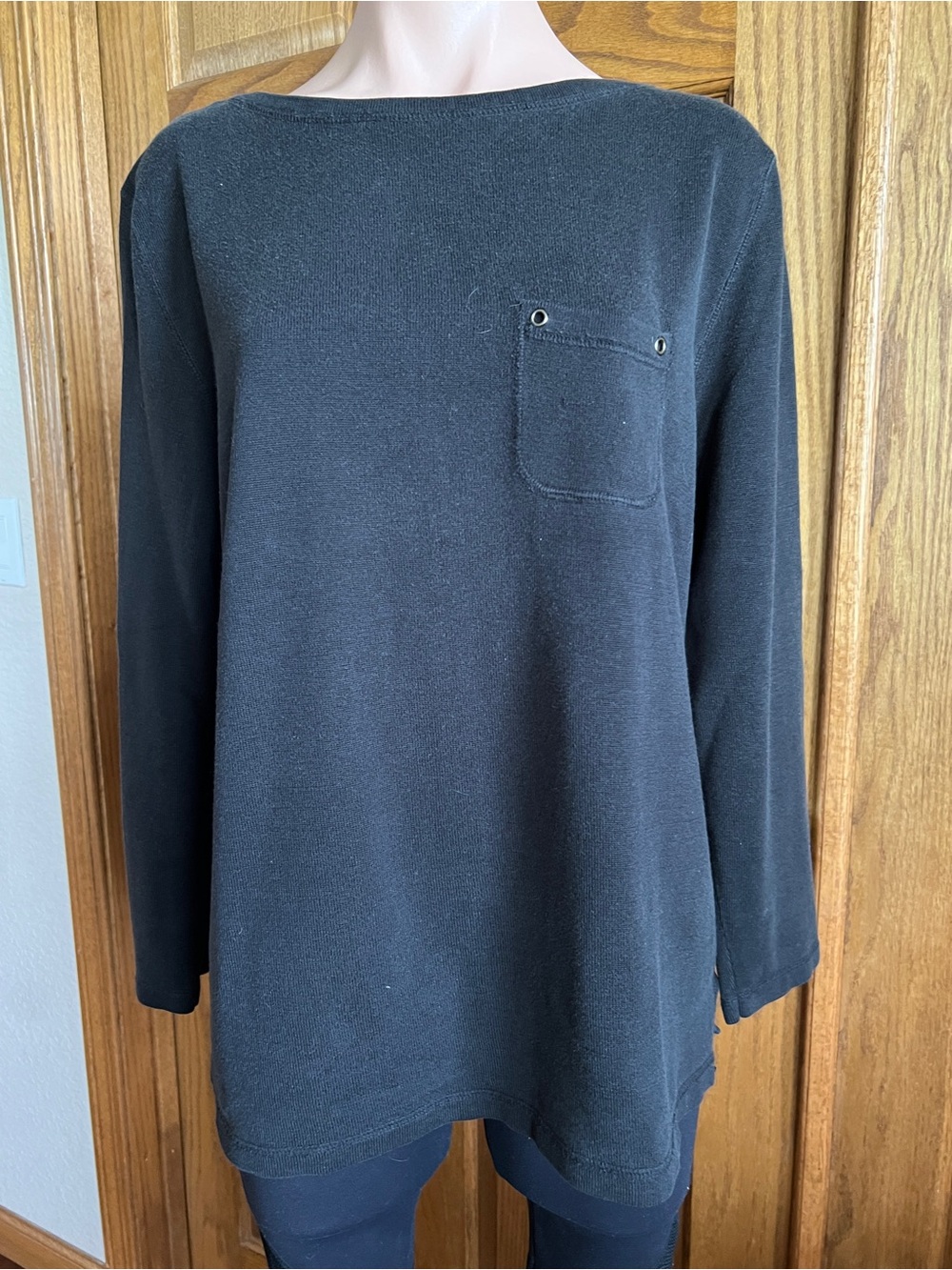 Josephine Chaus Sport Black Boatneck Sweater Sweatshirt with Chest Pocket